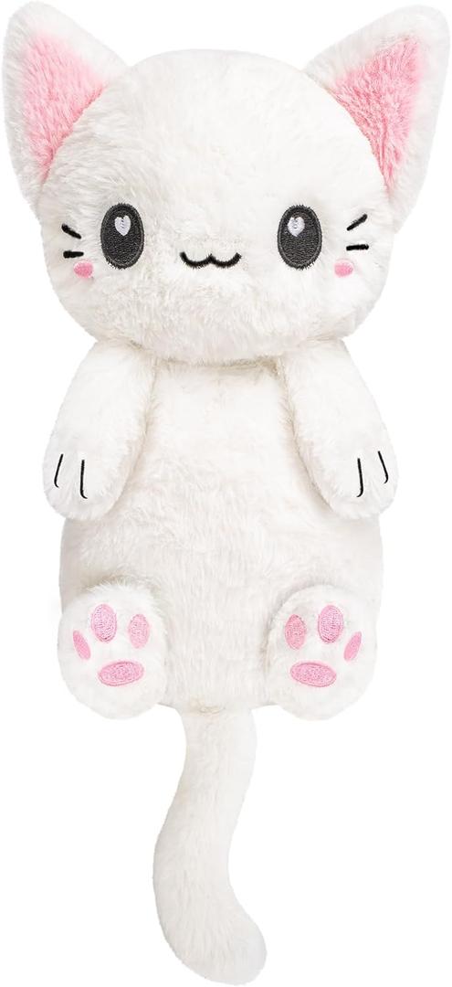 White Cat Microwavable 1.5 lbs Unscented Heating Pad for Women and Kids- Cute Soft Cozy Pillow Plush Heatable Warm Stuffed Animals - Kawaii Hot and Cold Plushie - White Cat Gifts for Girls and Women