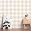 Plaid Peel and Stick Wallpaper 17.7''x393'' Beige Plaid Contact Paper Boho Checkered Wall Paper Self Adhesive Vinyl Removable Wallpaper for Bedroom Nursery Living Room