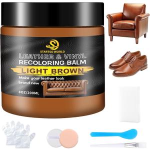 STARTSO WORLD Light Brown Leather Recoloring Balm, Leather Repair Kit for Furniture, Couches & Car Seats, Leather Paint, Leather Color Restorer, Leather Scratch Remover