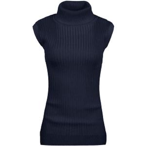 v28 Women Sleeveless High Neck Turtleneck Stretchable Knit Sweater Top (Blue, XL)