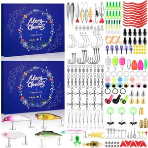 2 Set Christmas Fishing Gift for Men Advent Calendar 2025, 256 Pcs Fishing Lure Advent Calendar 24 Day Countdown Tackle Kit for Adults Fisher Men Women Father Grandpa Teen Boys, Xmas Gift