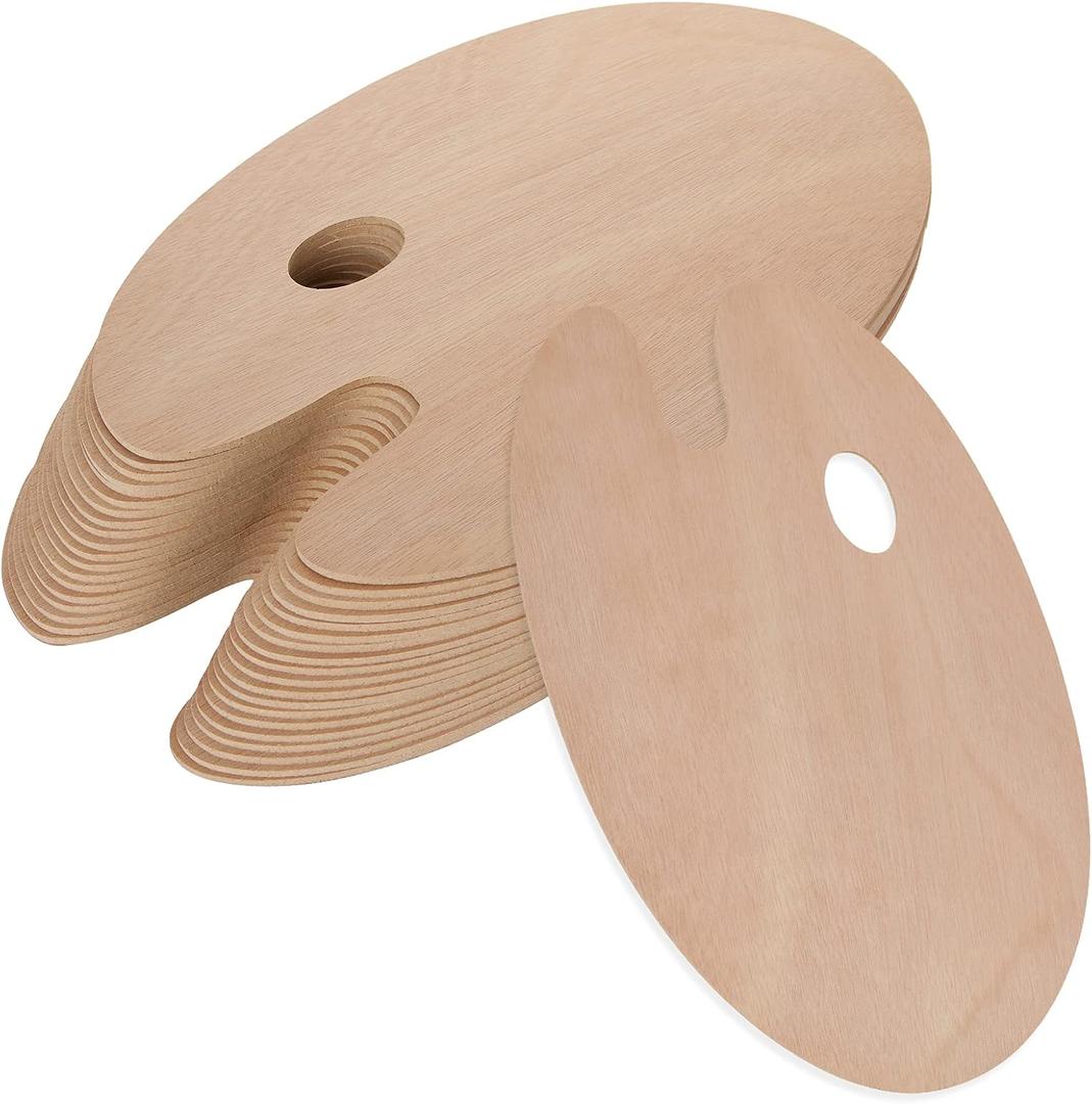 ZOEYES 20 Pack Oval-Shaped Oil Painting Palette with Thumb Hole, Wooden Art Palette for Painting (8 x 12 Inches)