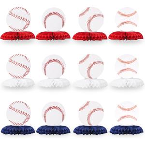 12 Pcs Baseball Honeycomb Centerpieces Baseball Birthday Party Decorations Baseball Table Topper for Sport Birthday Baby Shower Party Favor Supplies