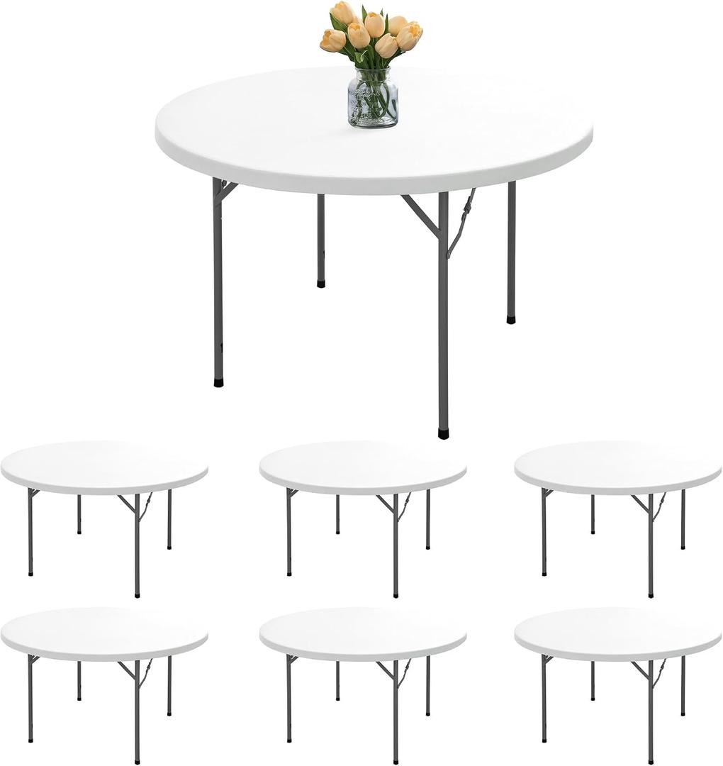 Fitted Table Cloth Round Cover - 6 Pack Elastic Round Tablecloths 60 Inch, White Non-Slip Reusable Dining Circle Table Protector for Outdoor Picnic, Party, Banquet