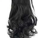 Tie Up Thick Pony Tail Extension Clip in Messy Wavy Ponytail Hairpiece 28cm Jet Black