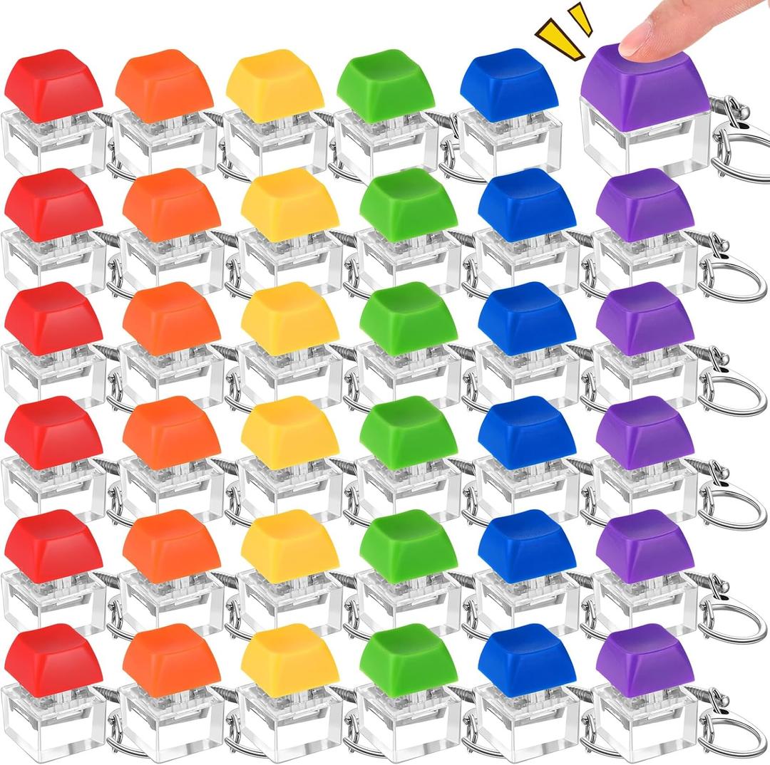 36 Pcs Keyboard Fidget Clicker Keyboard Keychain Decompression Relief Toys Button Stress Relief Gifts for Adults Pass the Time (Classic Color)