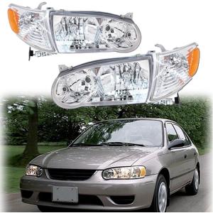 TO2502133 TO2503133 Clear Lens Driver and Passenger Side Headlamps Headlight Assembly Replacement for 2001-2002 Corolla with Corner Signal Lamp