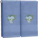 Frienda 2 Pcs Chinoiserie Vase Hydrangea Hand Towels Slate Blue Bathroom Decor 29.5x13.8 Inches Embroidered 100% Cotton Soft Absorbent Spring Summer Decorative Hand Towels for Bathroom Kitchen