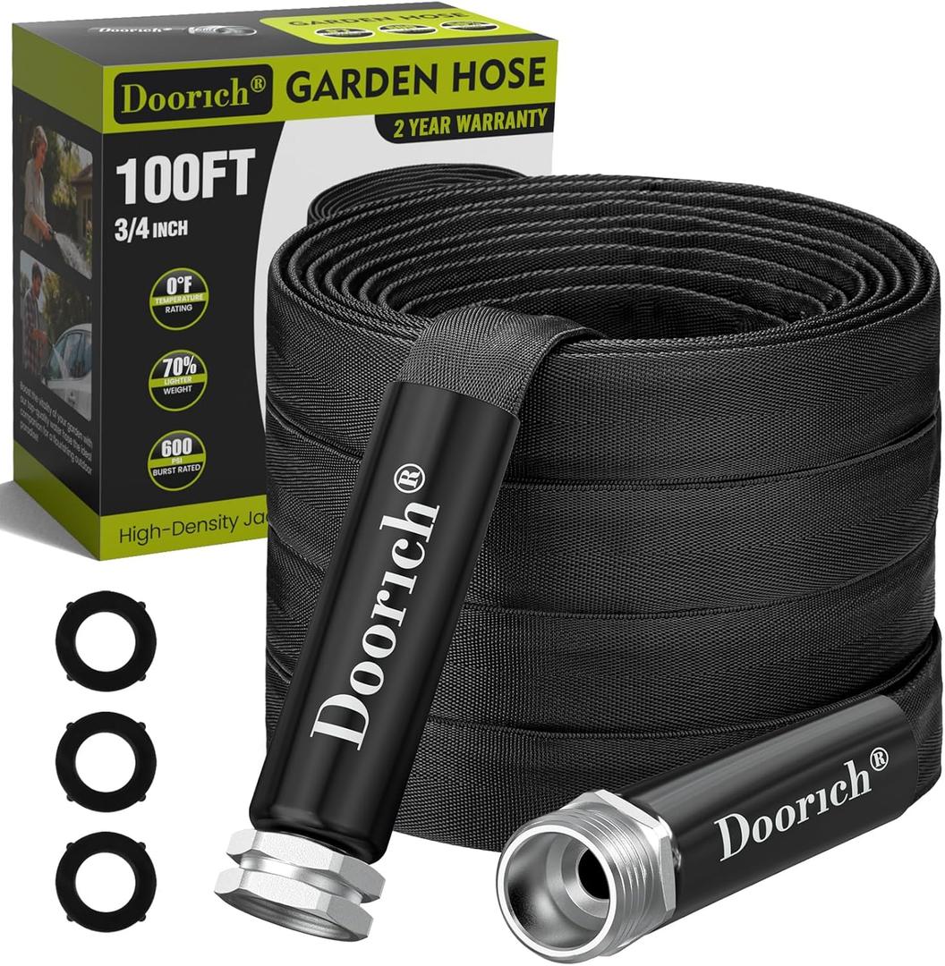 Garden Hose, Lightweight, Ultra Flexible, Durable, Kink-Free Water Hose - Made of TPU, Drinking Water Safe Material, Non-Shrinking, Easy to Store, All-Weather, Black (100 FT)