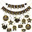 Graduation Hanging Swirl Banner Decorations Congrats Grad Decorations Black and Gold Banner Garland party Supplies for Class of 2025