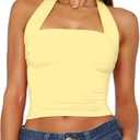 ForeFair Women Halter Neck Backless Crop Top Sexy Y2K Sleeveless Tank Top Open Back Slim Fit Tops Small