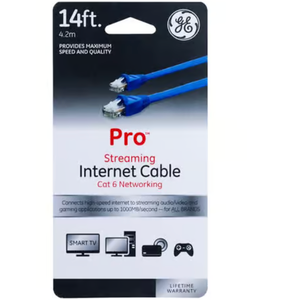 GE Pro 14ft Cat6 Ethernet Internet Cable, Blue