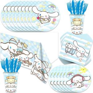 141Pcs Cinna-morolls Parties,Cinna-morolls Party Tableware Party Disposable Dinnerware Plates Cups Napkins for Cinna-morolls Baby Shower Party Decoration Supplies,Serves 20