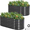 Galvanized Raised Garden Bed Outdoor |17'' Tall Planter Box Outdoor for Deep Root Plants | 2Pcs Raised Bed Kit for Gardening with Rubber Strip for Vegetables Flowers Fruits (Darkgrey, 4x2x1.4FT) (Gray)