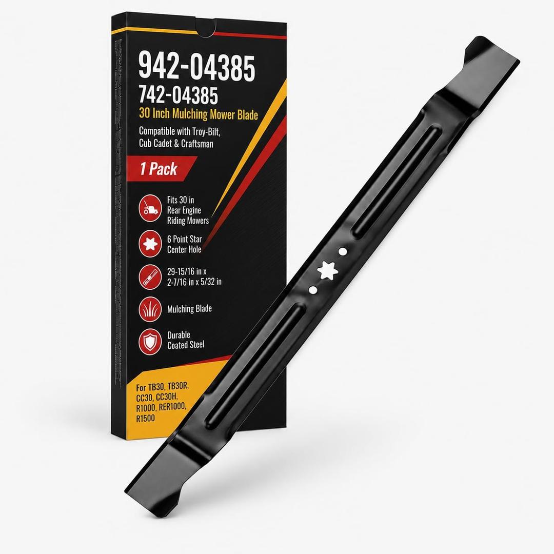 942-04385 742-04385 30 Inch Mulching Mower Blade Compatible with Troy-Bilt TB30 TB30R, Cub Cadet CC30 CC30H, Craftsman R1000 RER1000 R1500 Rear Engine Riding Mowers, 6 Point Star Center Hole, 1 Pack