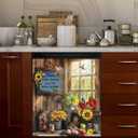 Pastoral Style Dishwasher Magnet Cover, Sunflower Birds Magnetic Dishwasher Door Decal Apples Floral Magnets Kitchen Decorative Sticker Refrigerator Magnets Decor Appliance Panel, 23x26 in, Magnet: 23Wx26H inch