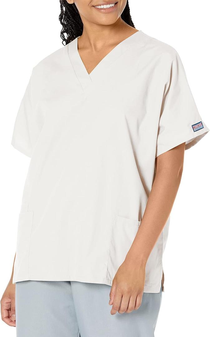 Cherokee Scrub for Women V-Neck Top Traditional fit with Dolman Sleeve and Fade Resistant Fabric - 4700 (White, M)