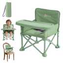 Portable Baby Chair,Portable 3-in-1 Baby Booster Seat with Tray,Folding Toddler High Chair for Travel,Camping, Home & Dining, Easy to Clean & Store, Safe with Child Safety Belt Carry Bag(Green)