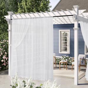 RYB HOME White Outdoor Sheer Curtains, Extra Long Rod Pocket Quick Drying Mosquito Semi Sheer Curtains for Pergola Gazebo Patio, W 84 x L 120 inches, White, 2 Panels Set
