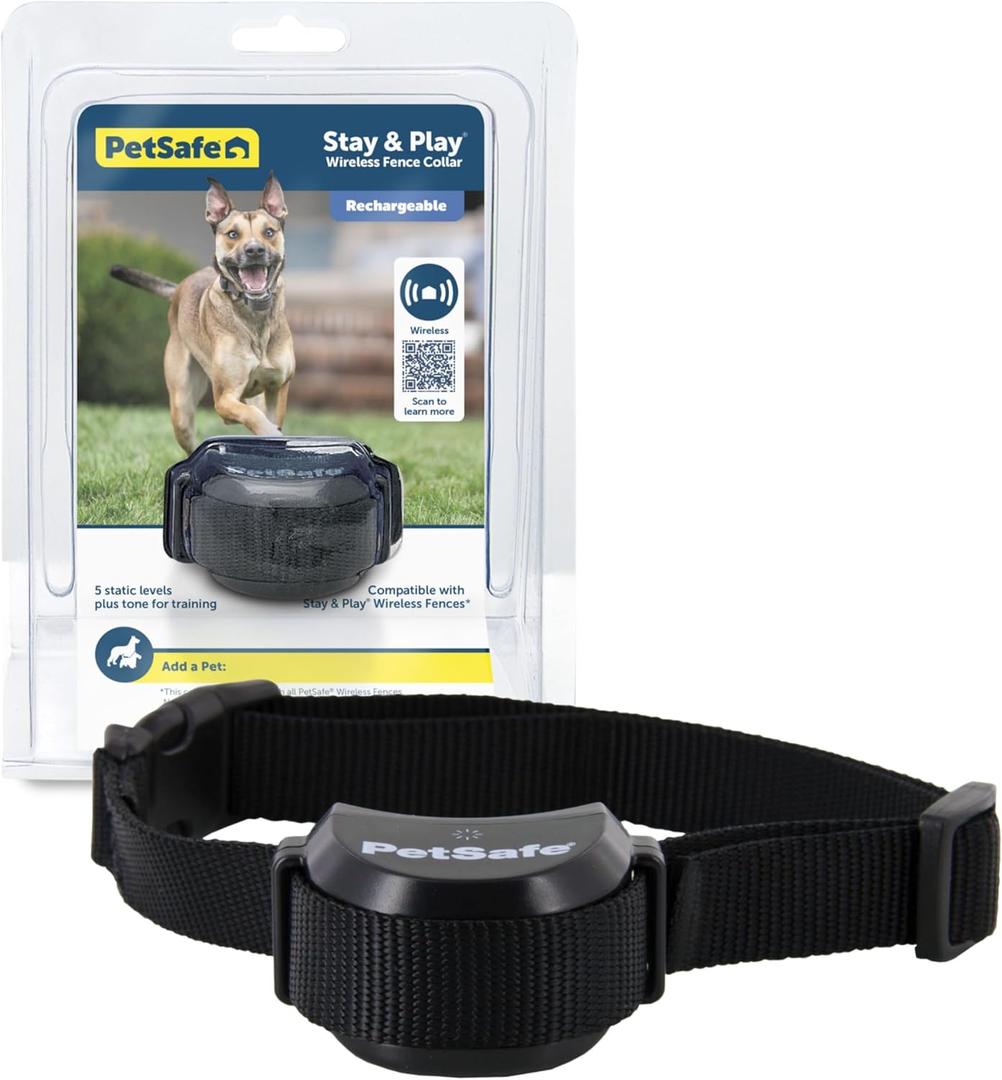 PetSafe Stay & Play Pet Fence Wireless, Dog Fence Collar Rechargeable Receiver Collar, Waterproof Design, Compatible with All PetSafe Wireless Fences, Invisible Wireless System (Black)