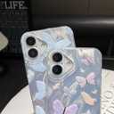 Compatible with iPhone 16 Case6.1" with Butterfly Design, Cute Slim Soft TPU + Hard PC Shockproof Protective Phone Case for Women Girls Aesthetic Glitter - Blue