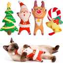 EXPAWLORER Christmas Cat Catnip Toys Gifts, 4 pcs Toys with Catnip Pouch, Interactive Bite Resistant Kicker Toys for Indoor Playing Kitten Chew Plush Gift Santa Claus Reindeer Christmas Tree