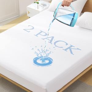 Softhour Queen Size Waterproof Mattress Protector, 2 Pack, Stretch to 21'' Deep Pocket, Soft Breathable, Noiseless, Ideal for Home & Commercial Use