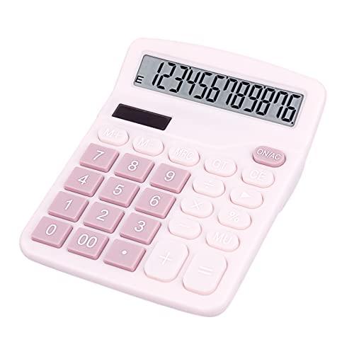 DANRONG Cute Pink Desktop Calculator with Big Buttons, Dual Power Source, Solar and Battery, Large Display Screen - Perfect for Office, Teachers, and Students (Pink)