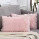 WLNUI Pink Faux Fur Pillow Covers 12x20 Inch,Set of 2 Plush Decorative Throw Pillow Case for Couch Sofa Bed, Soft Fluffy Blush Pink Cushion Cover with Hidden Zipper for Bedroom Girls Room Dorm Decor