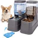 Automatic Cat Feeder and Water Dispenser with Stainless Steel Bowl with Ice Pack Gravity Food Feeder and Waterer Set Feeding Raised Bowls with Filter for Dog 1.3 Gallon x 2(Grey)