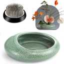 Flower Frog Vase Kit, Ikebana Flower Arrangement Ceramic Water Drop Flower Pot Flower Frog Flower Arrangement Vase Kit (Green Small Size)