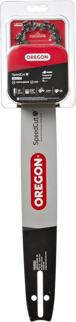Oregon Chainsaw Guide Bar & Chain Combo, SpeedCut Replacement for Saw Chains, Bar Length 16" (40cm) with Chain Set, 0.325" Pitch, 0.050" Gauge, 66 Drive Links (584410)