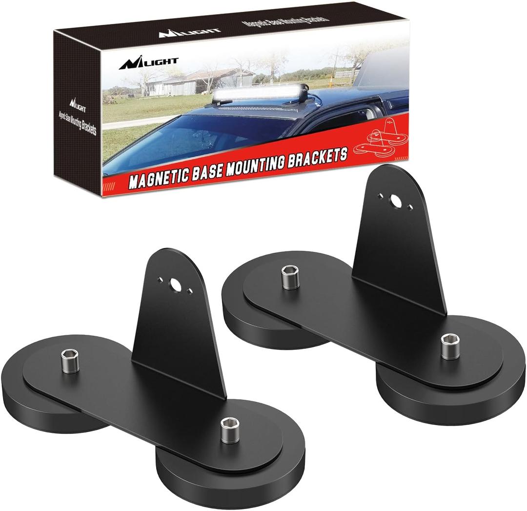 Nilight 2PCS Magnetic Base LED Light Bar Mounting Brackets, Powerful Sucker Holder for Straight Curved Side-Mounted Light Bar Mounting on Hood Roof, Black