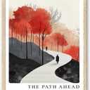 Natural Wood Frame Autumn and Winter Forest Street Scene Wall Art, 8x10in Iconic Landscape Canvas Wall-Printed Poster, Classic City Landmark Wall Decoration Bedroom for Living Room