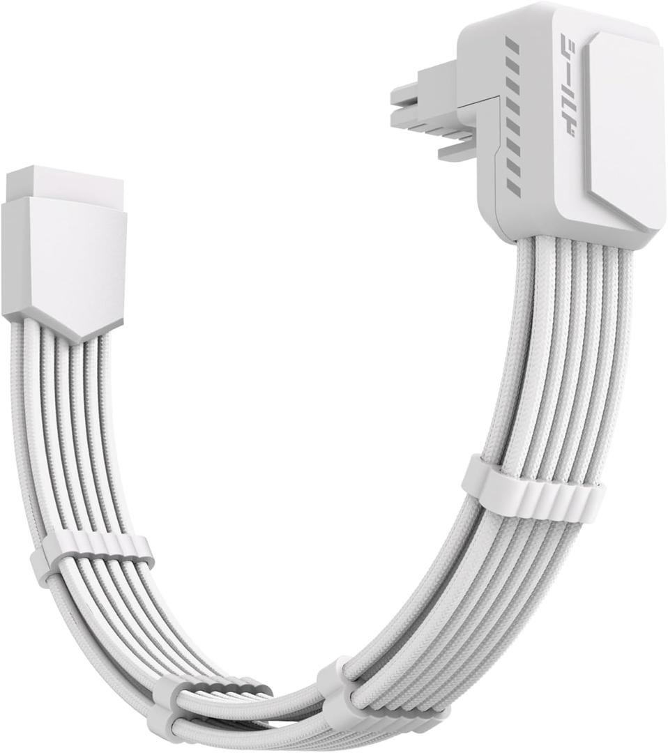 EZDIY-FAB Shield PCIE 5.1 GPU Extension Cable with 90 Degree 12V-2x6 Angle Adapter,16pin (12+4) 12VHPWR PCIe 5.1 PSU Cable Extension for RTX 40/50 Series with Combs-Reverse Type-White