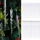 24Pcs Plastic Icicle Christmas Ornaments,Acrylic Icicles Hanging Ornaments,Clear icicles Christmas Tree Icicles Pendant Decor Set for Xmas Tree Outdoor Party Decoration-7.8in