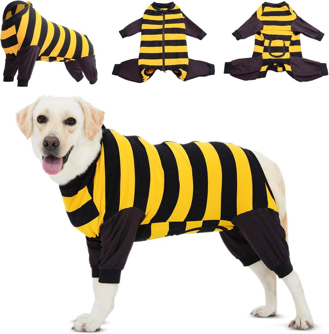 LovinPet Dog Recovery Suit for Large Medium Dogs Onesie for Shedding Skin Disease Pet Pajamas Anti Licking Bodysuit for Abdominal Wound After Surgery,Yellow/Black,L