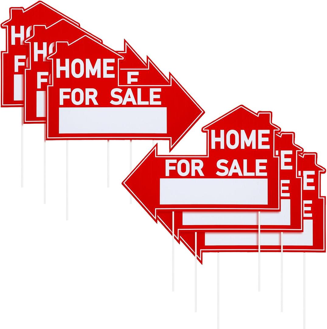 Threehoney 6 Pcs Home for Sale Signs with Stakes 12 x 16 Inch Double Sided House Directionals for Sale by Owner Directional Arrow Real Estate Signs for Real Estate Lawn Garden Yard