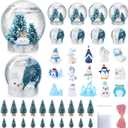 Youyole 47 Pack DIY Snow Globe Kit Includes 10 Clear Plastic Globes 20 Mini Pine with Base 15 Miniature Snowman with Fake Artificial Snow and Rope for Christmas Winter (Blue, Chic)