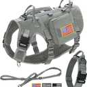 Forestpaw Tactical Dog Harness for Large Dogs, Tactical Dog Collar with Bungee Leash Set, No Pull Military Dog Harness for Walking Training, Adjustable for Medium Large Dogs, Gray, Chest 22-35"