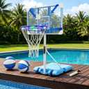 Pool Basketball Hoop Poolside,Portable Height Adjustable Basketball Goal with Wheels & Rust-Proof Coating LED Lighted Rim,2 Basketballs and Pump,Great for Pool,Garage,Indoor & Outdoor Court