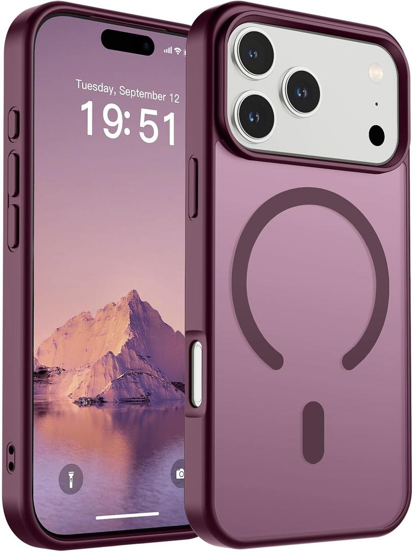 SUPFINE Magnetic for iPhone 17 Pro Case (Compatible with MagSafe)(Military Grade Drop Protection) Translucent Matte Shockproof with Anti-Fingerprint Phone Cover 2025,Wine Red