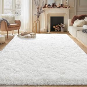 Large Shag Area Rugs 6x9 for Living Room, Soft Big Fluffy Shaggy Rug for Bedroom, Cozy Fuzzy Indoor Floor Carpet for Nursery Kids Room Dorm Home Decor Aesthetic, Non-Slip, Cream White