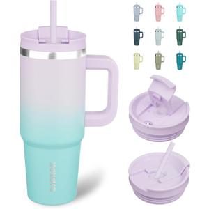 Tumbler With Handle 30 oz Stainless Steel Insulated Tumbler With Lid And Straw For Water Or Ice Coffee, Lavender Green Tumbler With Handle 30 oz Stainless Steel Insulated Tumbler With Lid And Straw For Water Or Ice Coffee, Lavender Green
