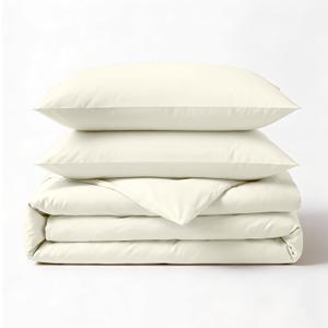Fabdreams GOTS Certified 100% Organic Cotton Duvet Cover Queen Size - 400 TC Sateen - Soft - Silky - Button Closure - Edge Ties - 1 Duvet Cover (90"x92")+2 Pillow Shams (20"x26") - Ivory