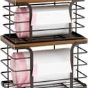 2 Pack Storage Stackable Kitchen Laundry Pantry Organizers,Wall Mount Trash Bag Holder Dispenser with Bamboo Top Countertop Organizer,Brown