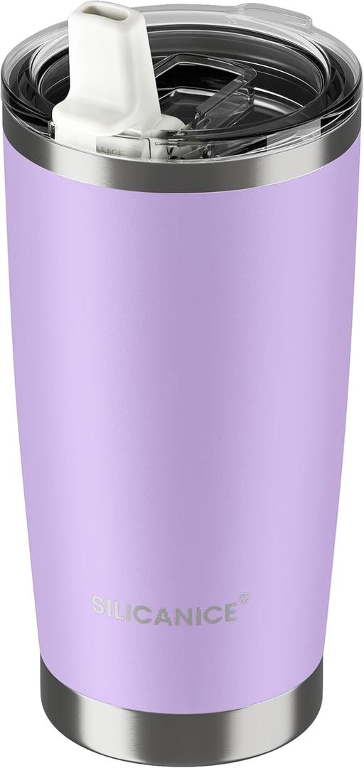 20oz Hygienic Insulated Tumbler 100% Leakproof Lid with Removable Spout & Straw, Reinforced Vacuum-Protection Base, Cup Holder Friendly, for Iced Coffee, Smoothie/Water on the Go - Lilac