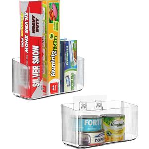 2 Pack Cabinet Door Organizers Plastic Wrap Holders for Kitchen Organizers, No drilling Wall Door Mount Kitchen Wrap Rack for Foil Wrap, Cling Wrap, and Food Bags, Clear