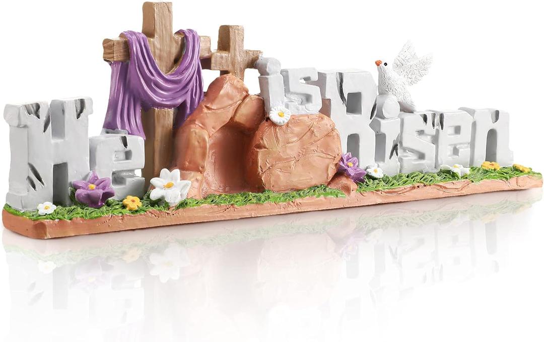Fumete Easter Decorations He is Risen Decor Resin Religious Easter Decor Table Spring Figurines for Home Household and Office Table Decoration