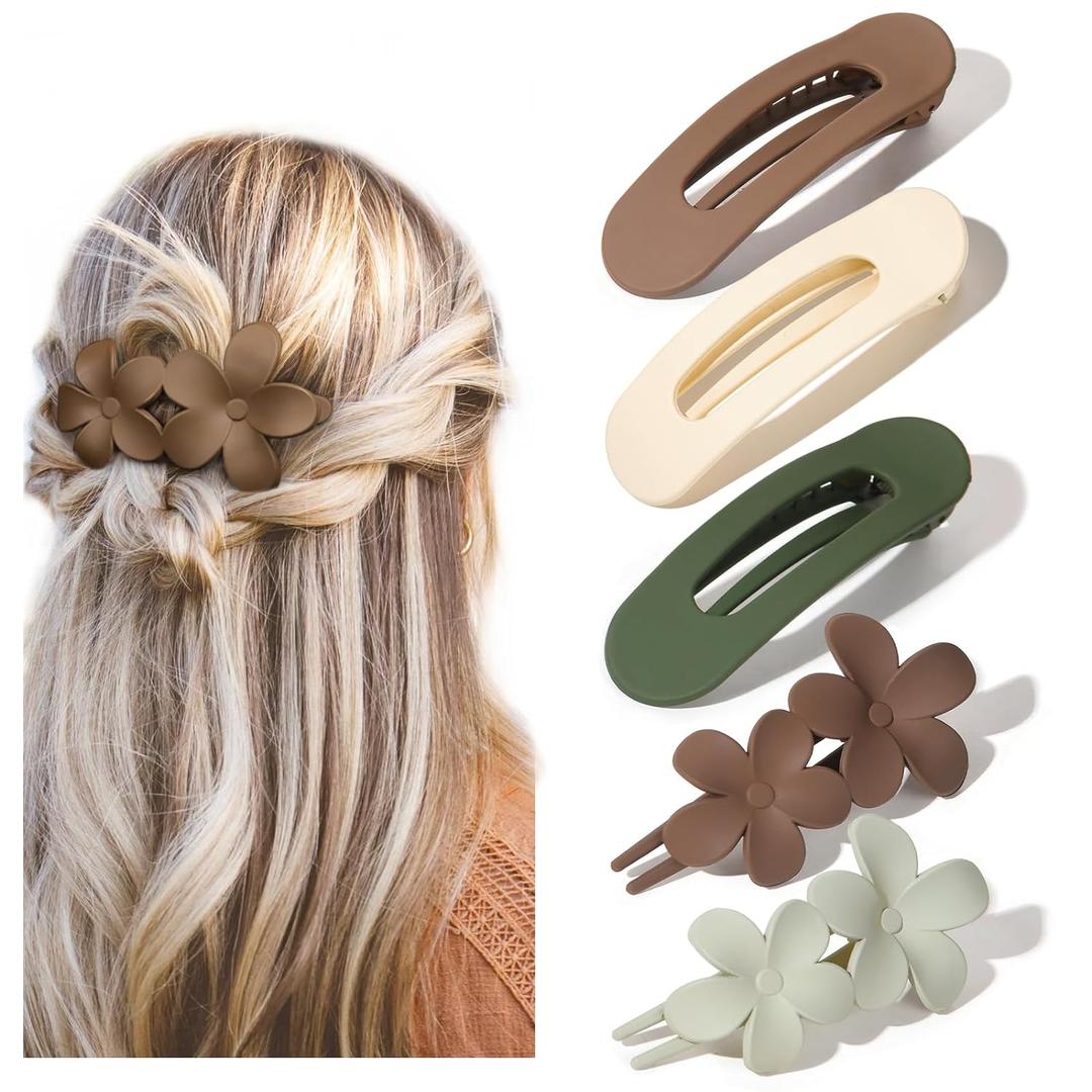 Yanibest 5 Pcs Flat Hair Clips - Stylish Lay Flat Claw Clips for All Hair Types,Multi-Styles Matte Non-slip Hair Clips for Women Girls Wedding Prom Party Hair Decorations (Neutrals)